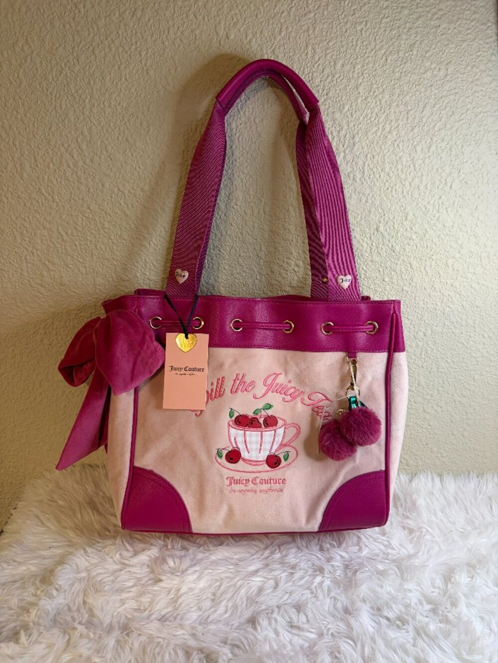 Juicy Couture Sweet Tea Party Daydreamer Pink Cherry Shoulder Bag Purse NWT